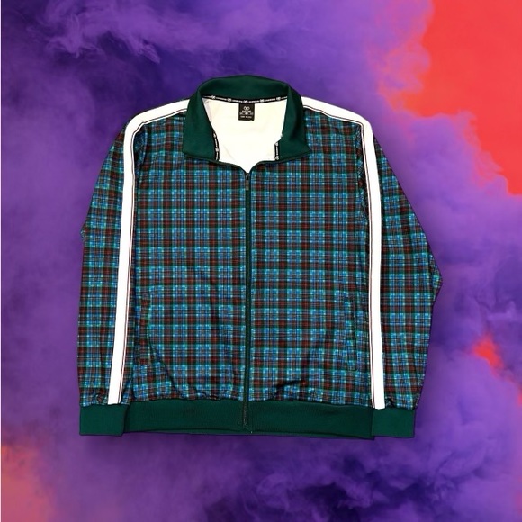 Jian Wang Track Jacket Men’s XXL Plaid Bomber Jacket - Picture 1 of 7